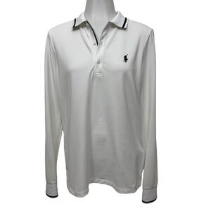 Polo Golf Ralph Lauren Tailored Fit L-S White w small Navy Blue Polo Size M